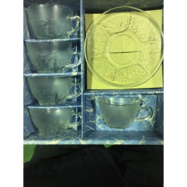 コーヒーセット　ガラス製　カップ　ソーサー　5客　セット　志野路　佐々木硝子　未使用 ★0224 A...