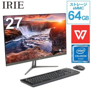 デスクトップPC Office付き  27インチ 64GB 4GBメモリ Celeron ワイヤレスキーボード ワイヤレスマウス モニター 一体型 IRIE FFF-ALPC2701