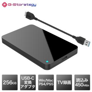 G-Storategy SSD 外付け 256GB 小型 ポータブル PS5 PS4対応(動作確認済) コンパクト 軽量 USB3.2Gen1 ブラック USB TypeC 変換付き FFF GS66025EX-BK｜marshal