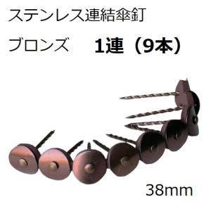 波板用　ステンレス連結傘釘 38mm　ブロンズ　１連（9本）