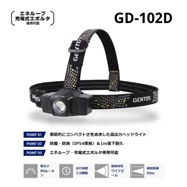 GENTOS ジェントス コンパクトヘッドライト GD-102D GDシリーズ 90ルーメン エネル...