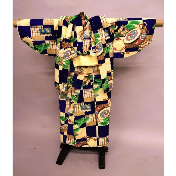 祝い着 一つ身 着物 男の子 お宮参り でんち 松 巴太鼓 鶴