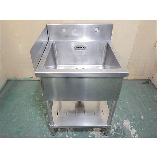 【中古】【送料都度見積】1槽シンク 左側面再度ガード付き W600×D600×H800＋BG150m...