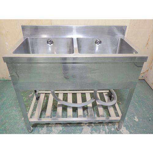 【中古】【送料都度見積】2槽シンク W900×D450×H800+BG90mm