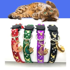 猫用首輪　猫首輪　セーフティーバックル　ねこくびわ　ペット首輪　月デザイン　長さ調査可能　首輪月