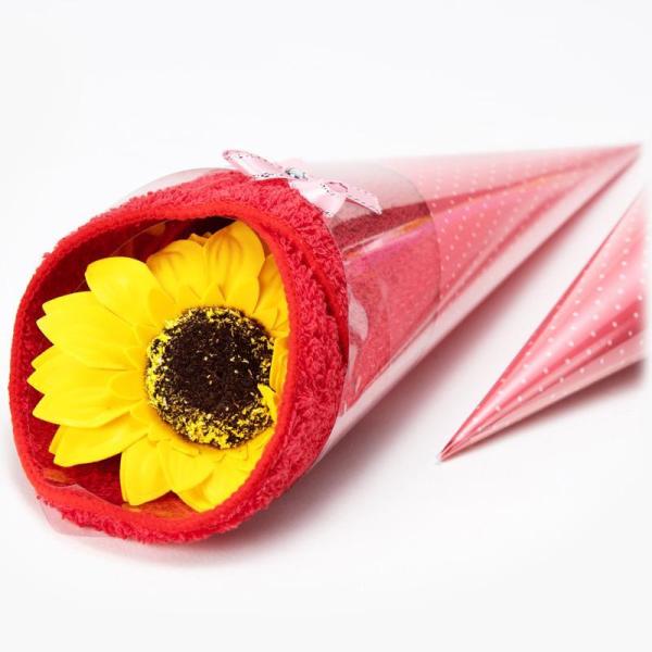 ヒマワリハンカチブーケ【花 バスフレグランス 入浴剤 ソープフラワー ギフト ホワイトデー 卒業祝 ...