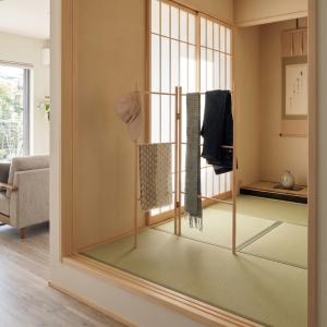 ひのきタオル掛け衝立 天然木製 洋服かけ 日本製の詳細画像3