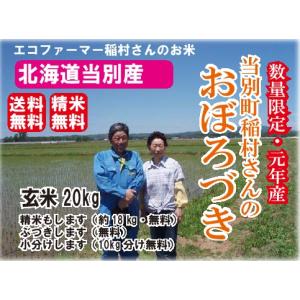 【完売御礼】元年産 20キロ　北海道米　当別産　おぼろづき　玄米 精米無料　稲村農場（今年で終了）