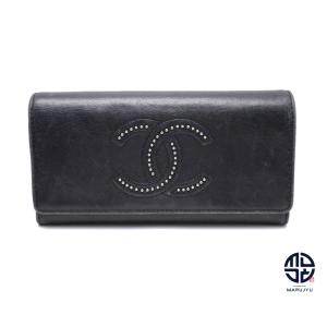 シャネル マトラッセ キャビアスキン 二つ折り長財布 ブラック×ゴールド 美品 CHANEL シャネル マトラッセ 2つ折り長財布 キャビアスキン 黒