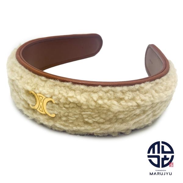 CELINE セリーヌ トリオンフ ゴールド ムートン カチューシャ ヘッドバンド 460TA3LS...