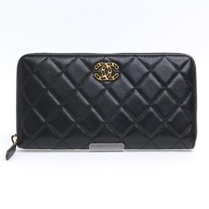 CHANEL（シャネル） 2.55 マトラッセ ラウンドファスナー長財布 黒×GP
