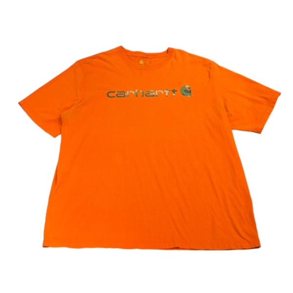 【XXL】USA古着 カーハート Carhartt ロゴ 半袖 クルーネック Tシャツ オレンジ 2...