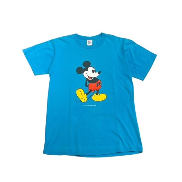 【L】USA古着 USA製 ミッキー　ディズニー　半袖 デザイン Tシャツ クルーネック ブルー