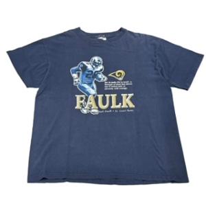 【XL】USA 古着　NFL　RAMS　FAULK　28　Tシャツ 半袖 クルーネック ネイビー