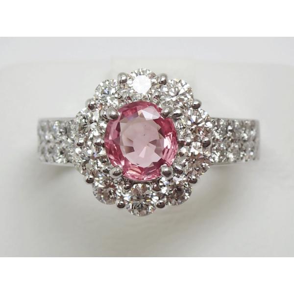 PT900 天然パパラチャサファイア パパラチア ダイヤモンド リング 0.89ct D1.32ct...