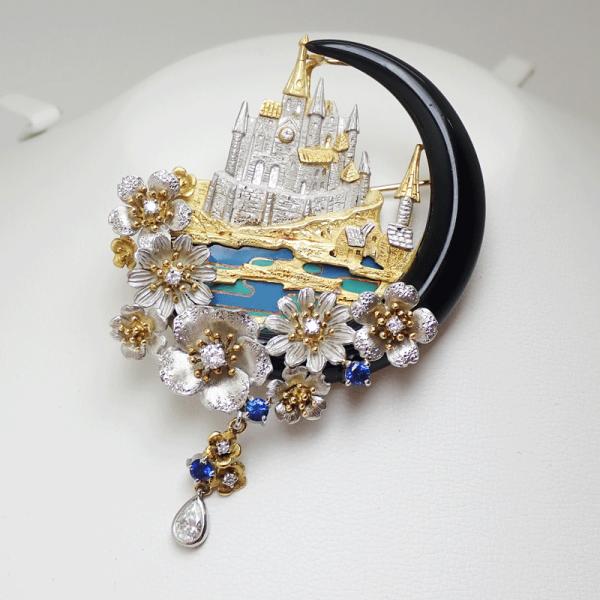 石川暢子 NOBUKO ISHIKAWA as time ダイヤ・サファイアブローチ K18/PT9...