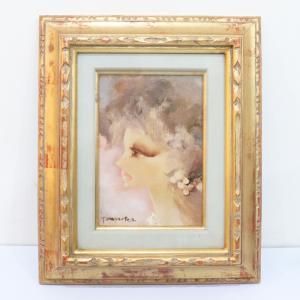鶴岡義雄 Yoshio Tsuruoka マドモアゼル 「マキシの女」 SM号 油彩 油絵 絵画 美術品 額装付 送料無料！