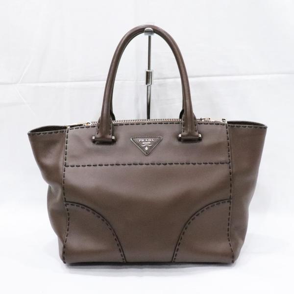PRADA プラダ シティカーフ ハンドバッグ ダークブラウン レザー B2861K 2way ba...