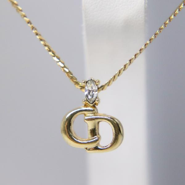 Christian Dior ディオール ラインストーン付 ネックレス ネック長さ最大約43cm C...