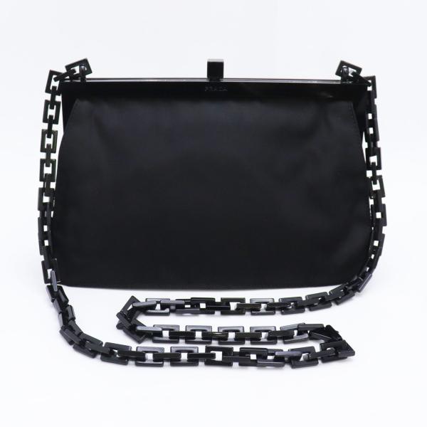 PRADA プラダ がま口 チェーン ショルダーバッグ ナイロン ブラック B6513 レディース ...