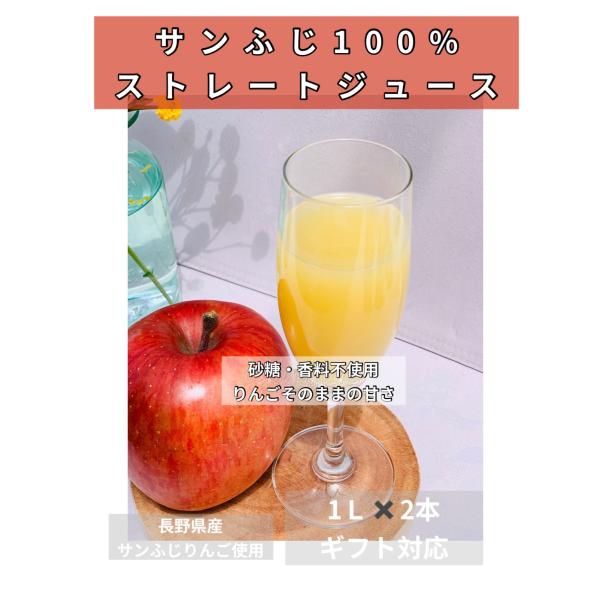 【サンふじ100％ストレート】長野県産りんごジュース 1L×2本　無添加　甘み濃厚　果汁100％　飲...