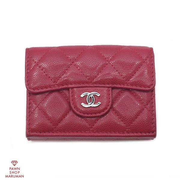 CHANEL シャネル クラシックスモールフラップウォレット AP0230 キャビアスキン レッド系...