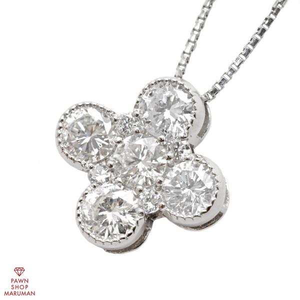 ダイヤモンドネックレス Pt900 Pt850 1.00ct プラチナ フラワーモチーフ 【丸万質舗...