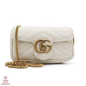 GUCCI グッチ GGマーモント ミニショルダーバッグ 476433 0416 レザー オフホワイト×アンティークゴールド金具 【丸万質舗】