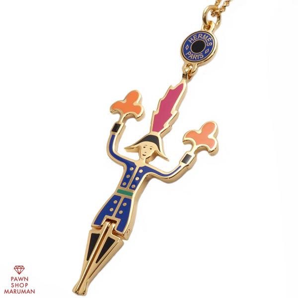 HERMES エルメス 花火師 ネックレス GP ブルー×オレンジ×ピンク×ゴールド金具【丸万質舗】