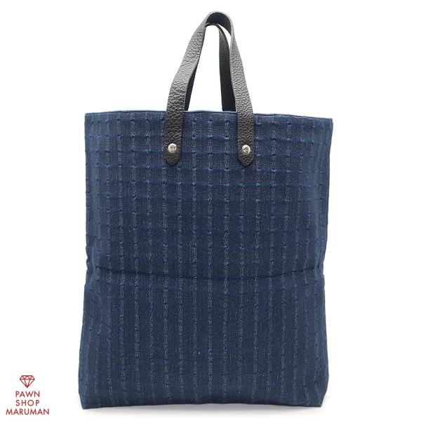 エルメス アメダバGM コットン×レザー ネイビー×ブラック 【丸万質舗】