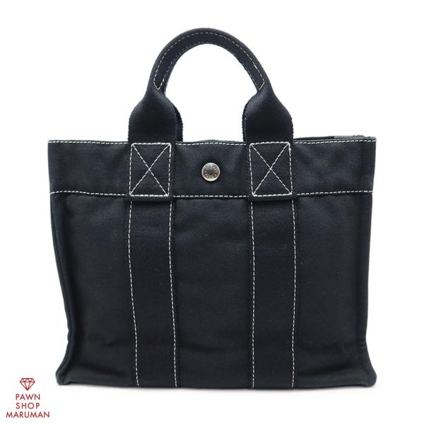 エルメス ドーヴィルPM コットンキャンバス ブラック×シルバー金具 【丸万質舗】