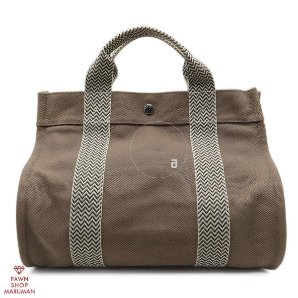 HERMES エルメス カンヌPM トートバッグ ハンドバッグ トワルアッシュ ブラウン系 シルバー...