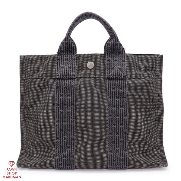 HERMES エルメス エールライントートPM(鍵欠品) エールラインキャンバス グレー×シルバー金...