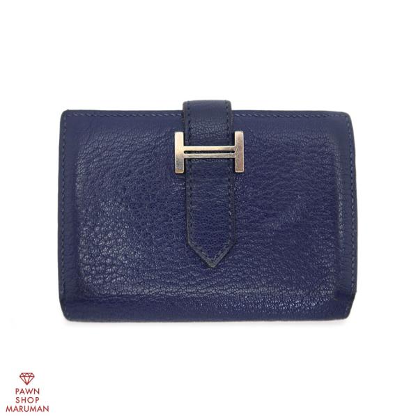 HERMES エルメス ベアン カードケース D刻印 シェーブル パープル系×シルバー金具 【丸万質...