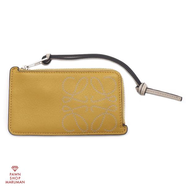 LOEWE ロエベ アナグラム フラグメントケース レザー イエロー系×シルバー金具 【丸万質舗】