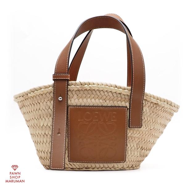 ロエベ バスケットバッグ スモール 327.02.S93 ヤシの葉×カーフスキン ナチュラル×タン ...