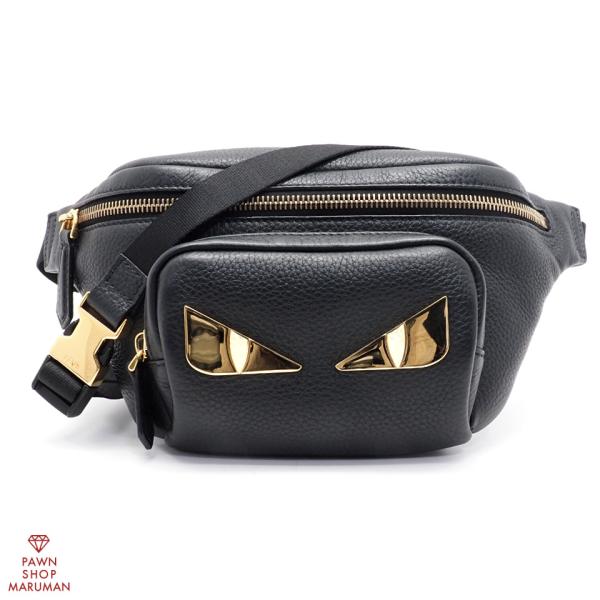 FENDI フェンディ モンスターバグス ウエストポーチ 7VA446 A7SR レザー ブラック×...