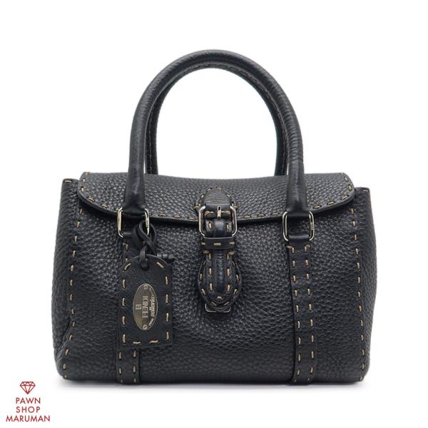 FENDI フェンディ ミニリンダ セレリアハンドバッグ 8BR486 カーフレザー ブラック×シル...