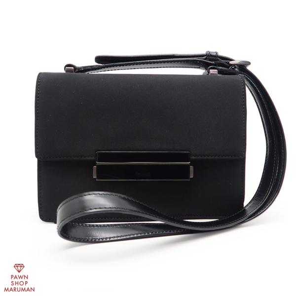 PRADA プラダ フラップショルダーバッグ B7412 ナイロン×レザー ブラック【丸万質舗】