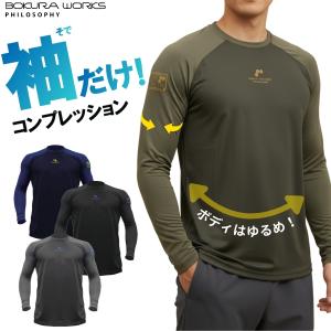 2026年春夏 ボクラワークス コトブキニット 袖だけコンプレッション 長袖クルーネック インナー メンズ 接触冷感 吸汗速乾 ストレッチ 3612