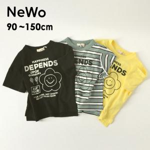 スマイルフラワーTシャツ キッズ 半袖Tシャツ 半そで トップス ボーダー レトロ プリント 女の子 女児 NeWp ネオ 4024549 3122209-m15mメール便可