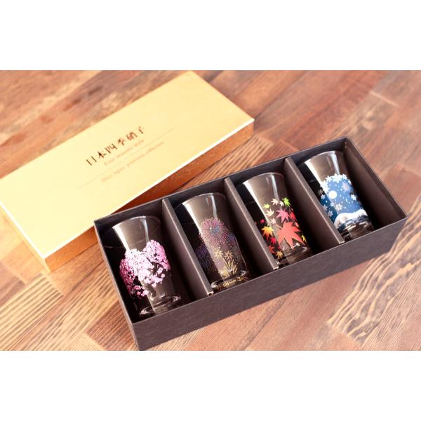 冷感日本四季 グラス天開揃　 四季 桜 花火 紅葉 雪 春夏秋冬 日本 グラス 贈り物 温度 変化 ...