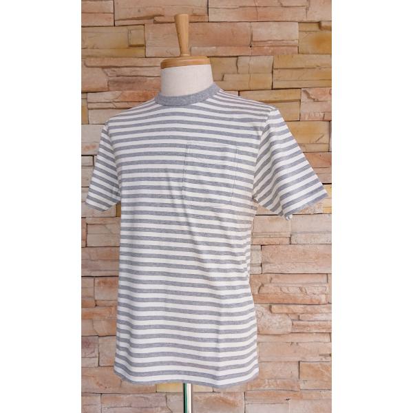 Blue Snow Whiteブルースノーホワイト/ ボーダーポケットＴシャツ(グレー/ホワイト)