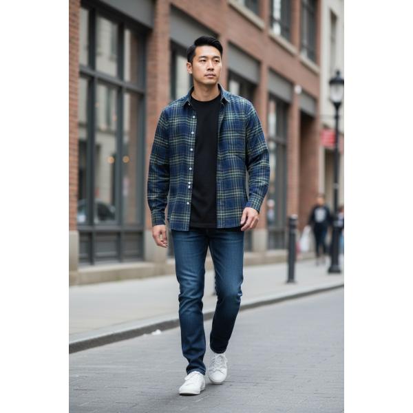 西脇長造商店 / 長袖シャツ　チェック25【NV×YE】