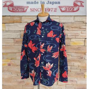 衣櫻 長袖レギュラーカラーシャツ「金彩流水金魚」 SA-1725 和柄 和風