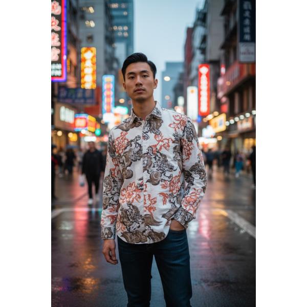 西脇長造商店 長袖シャツ / 【唐獅子牡丹 ベージュ】