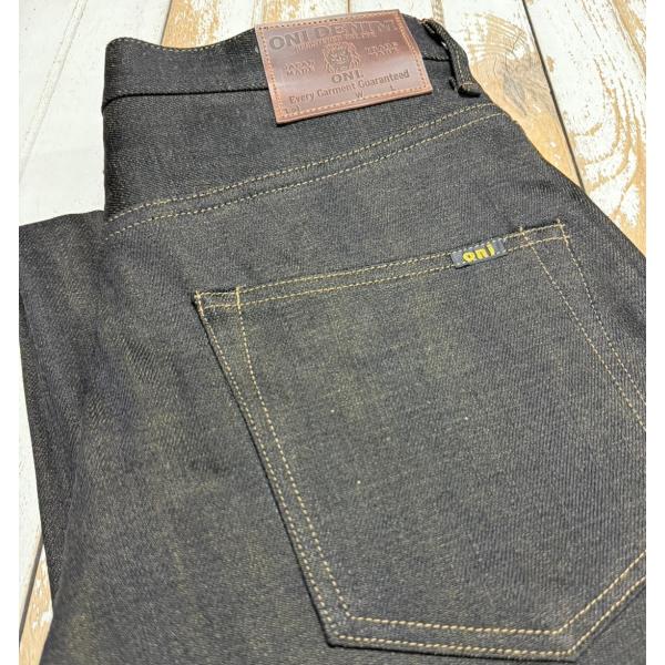 鬼デニム　/　12.5oz経糸ブラック×緯糸オリーブデニム　ONI-222−BKOL【スーパーワイド...