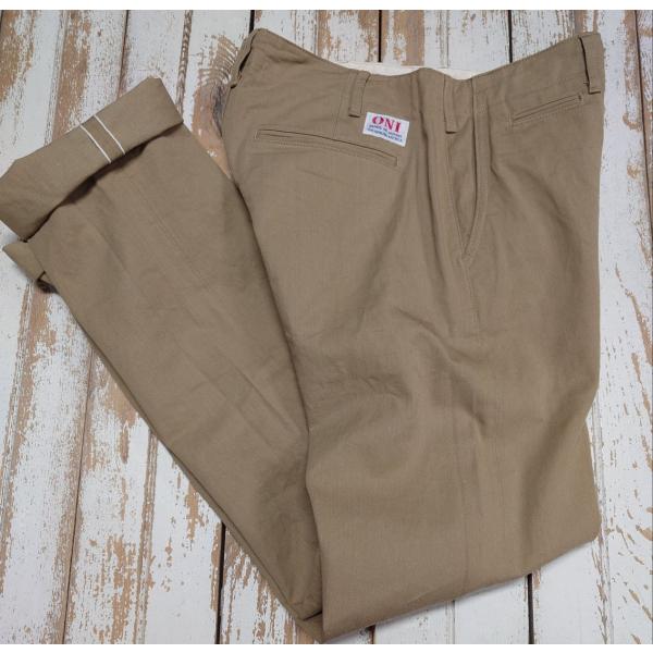 鬼デニム / 9.5ozセルビッジチノ トラウザー【ONI-737-SVC-KHB　ベージュ】