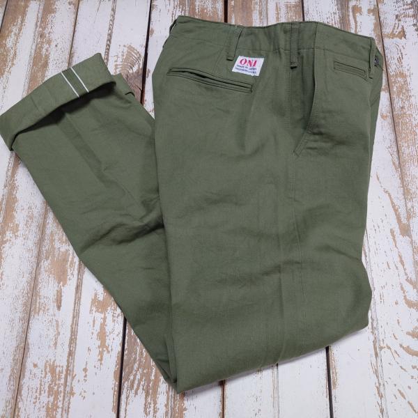 鬼デニム / 9.5ozセルビッジチノ トラウザー【ONI-737-SVC-LOL　ライトオリーブ】
