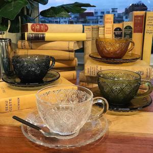 DULTON ダルトン BONOX GLASS CUP & SAUCER ''FIORE'' グラスカップ＆ソーサー ”フィオーレ” レトロ おしゃれ カフェ アンティーク風 かわいい